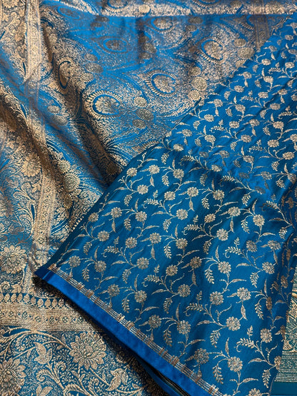 Blue Tanchoi Katan Jaal Silk Saree SKTM05