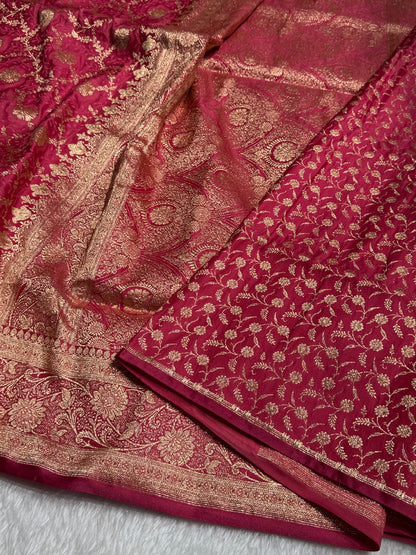 Peach Tanchoi Katan Jaal Silk Saree SKTM05