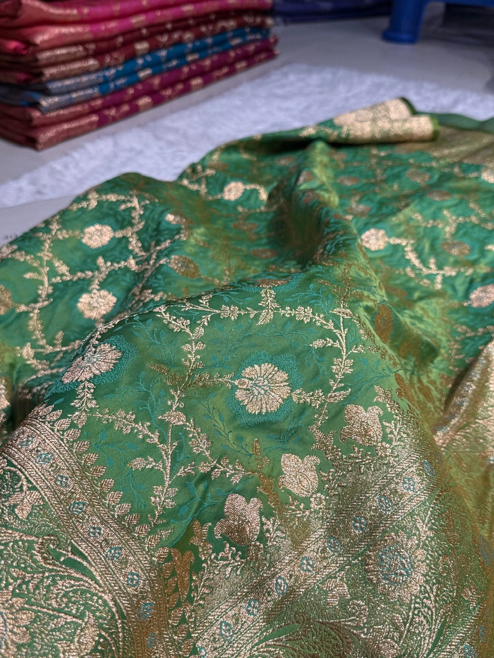 Liril Green Tanchoi Katan Jaal Silk Saree SKTM05