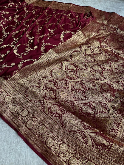 Garnet Banarasi Jaal Katan Silk Saree