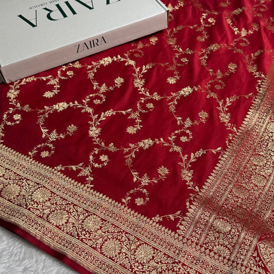 Maroon Banarasi Jaal Katan Silk Saree SKM40