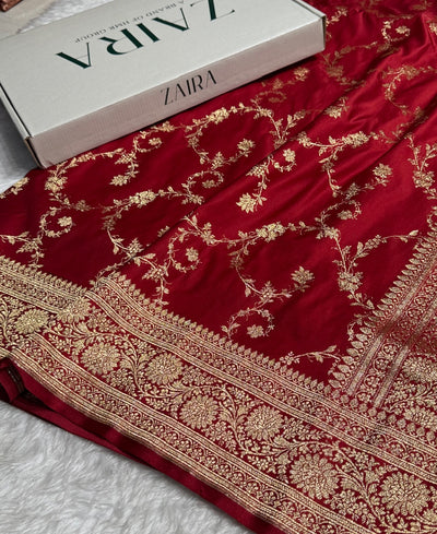 Maroon Banarasi Jaal Katan Silk Saree SKM40