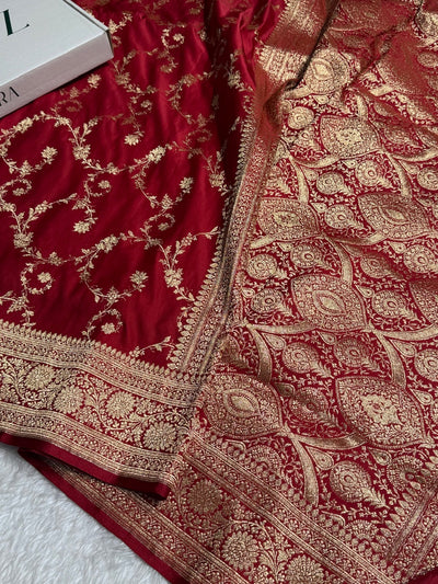 Maroon Banarasi Jaal Katan Silk Saree SKM40