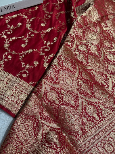 Maroon Banarasi Jaal Katan Silk Saree SKM40