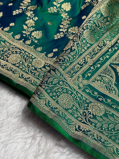 Bottle Green Cross & Booti Banarasi Katan Silk Saree