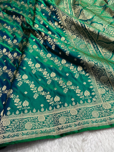 Bottle Green Cross & Booti Banarasi Katan Silk Saree SK24