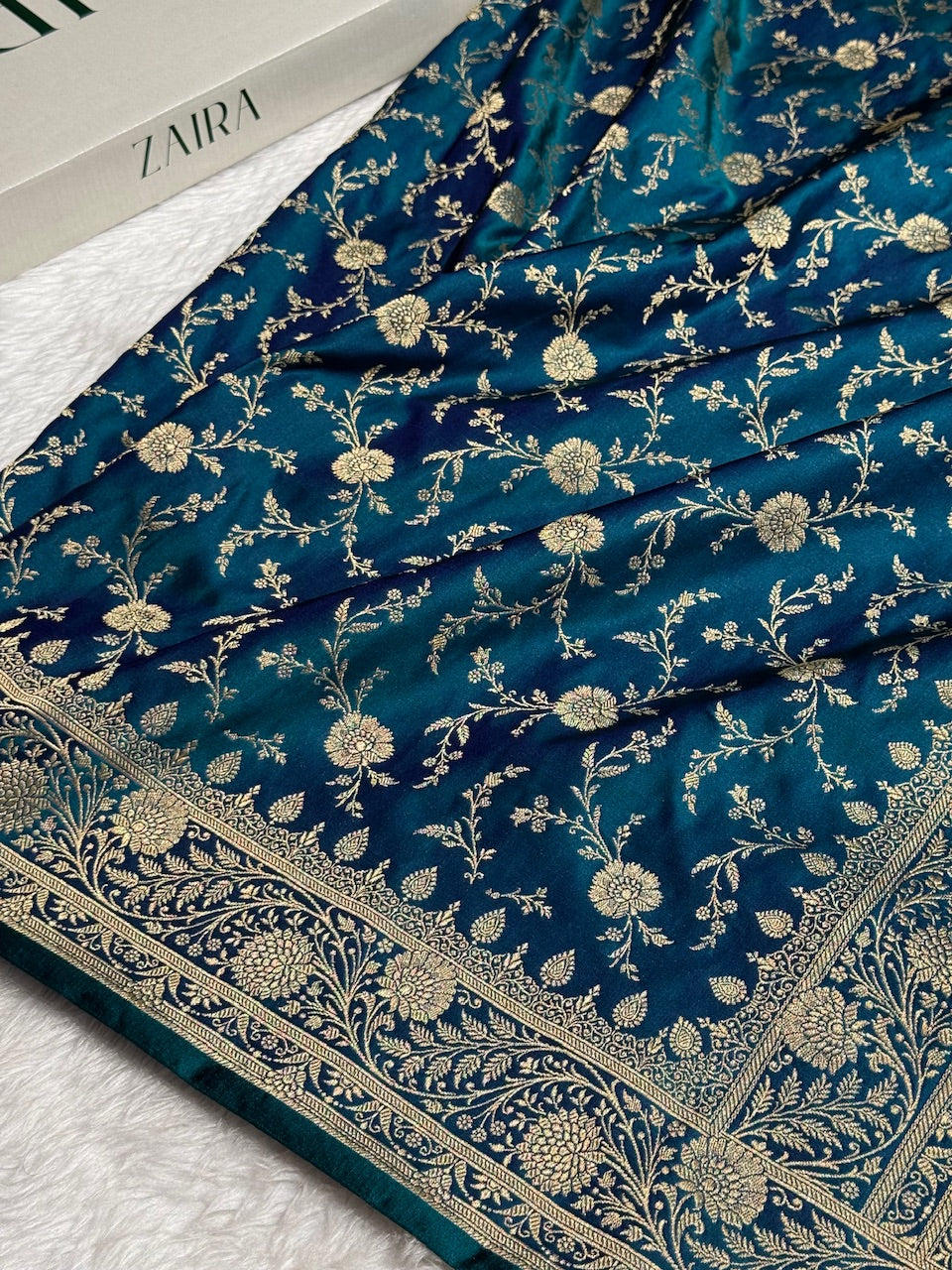 Dark Blue Banarasi Jaal Katan Silk Saree