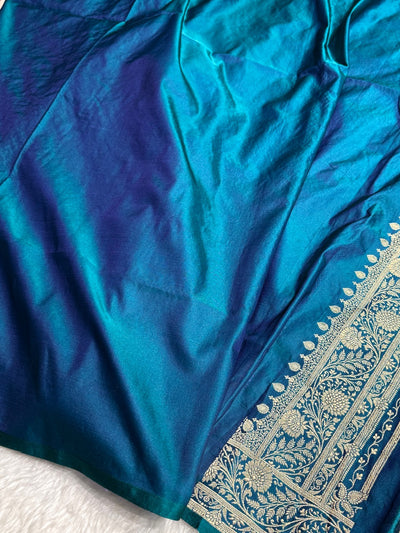 Peacock shades Banarasi Jaal Katan Silk Saree SKM37
