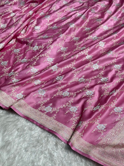 Baby Pink Minakari Jaal Mashru Silk Saree MCS08
