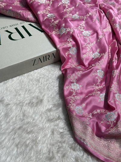 Baby Pink Minakari Jaal Mashru Silk Saree MCS08