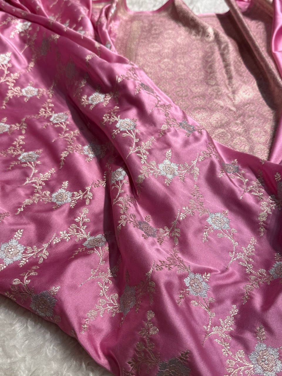 Baby Pink Minakari Jaal Mashru Silk Saree