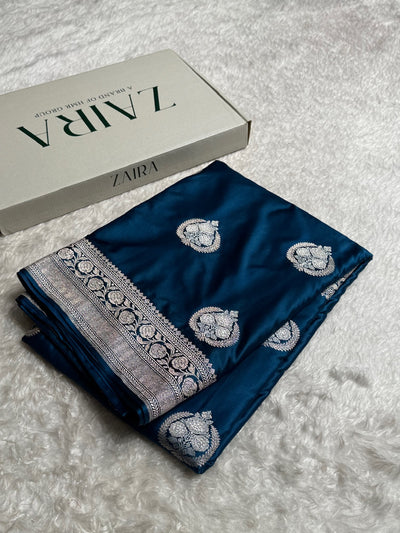 Garman Blue Minakari Boota Mashru Silk Saree MCS35