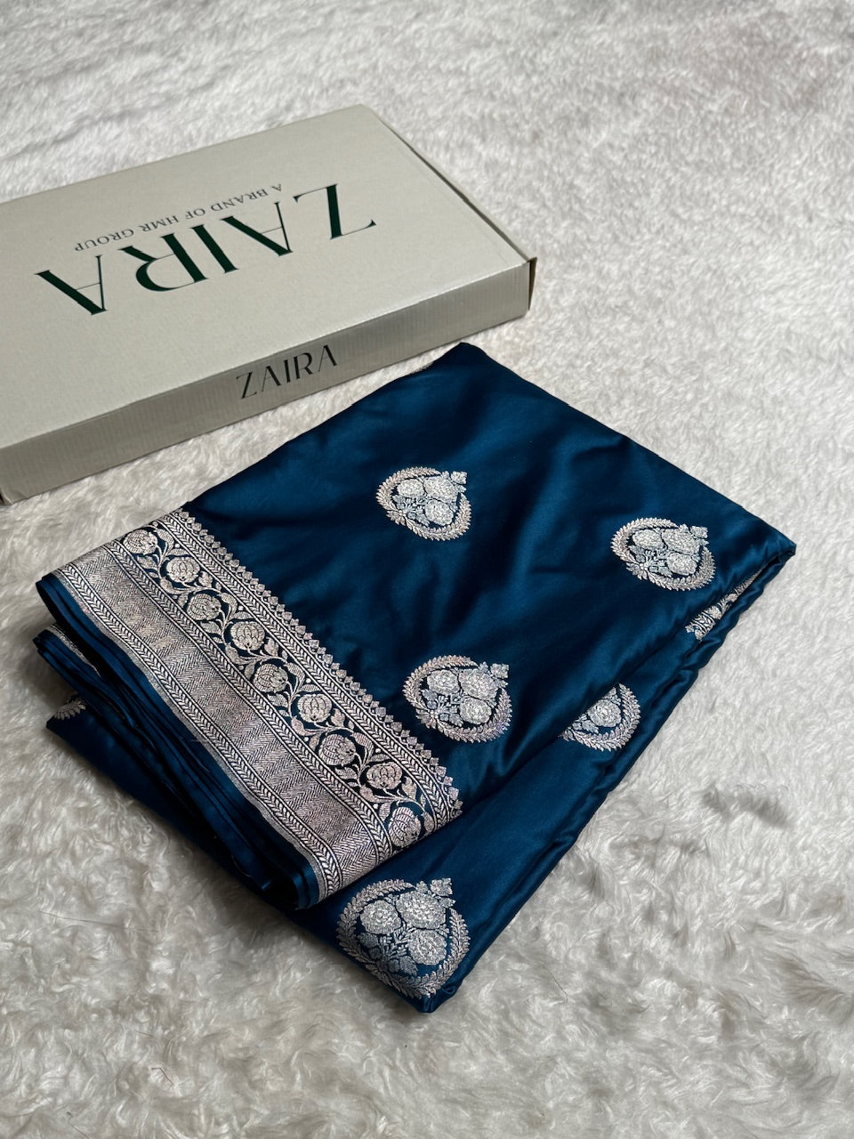 Garman Blue Minakari Boota Mashru Silk Saree