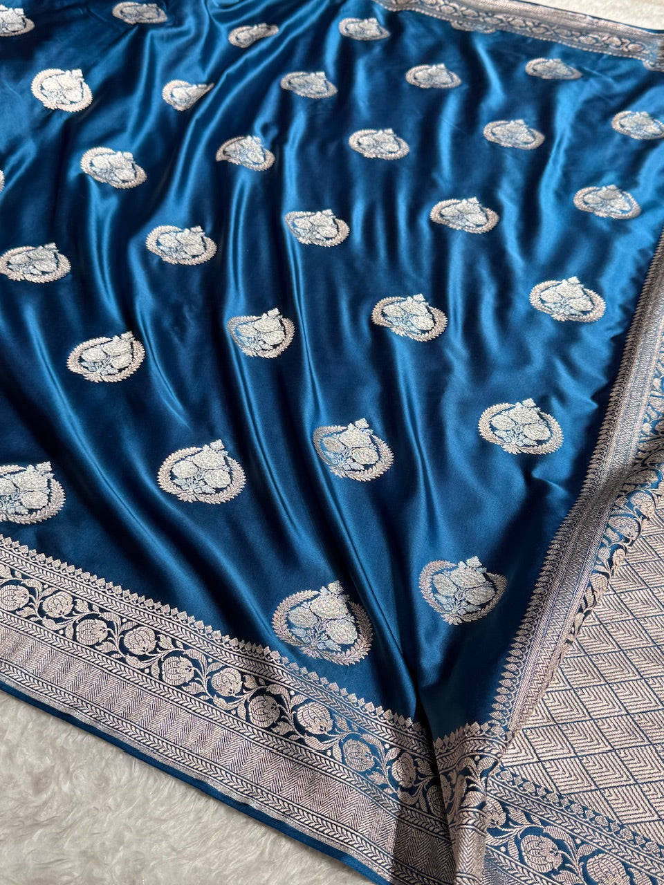 Garman Blue Minakari Boota Mashru Silk Saree