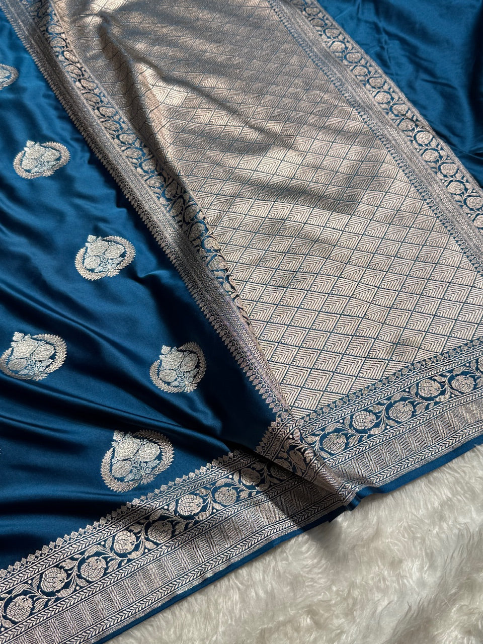 Garman Blue Minakari Boota Mashru Silk Saree