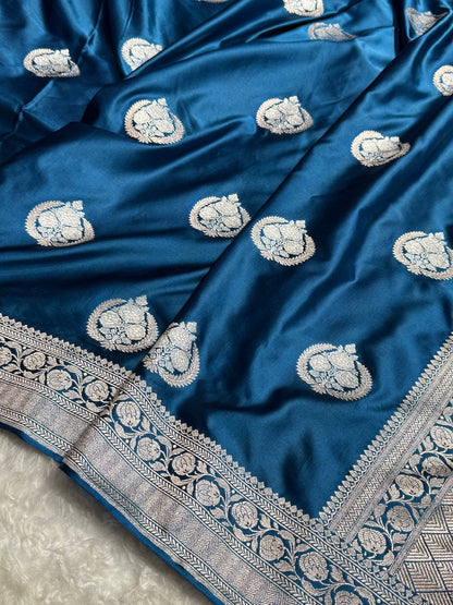 Garman Blue Minakari Boota Mashru Silk Saree
