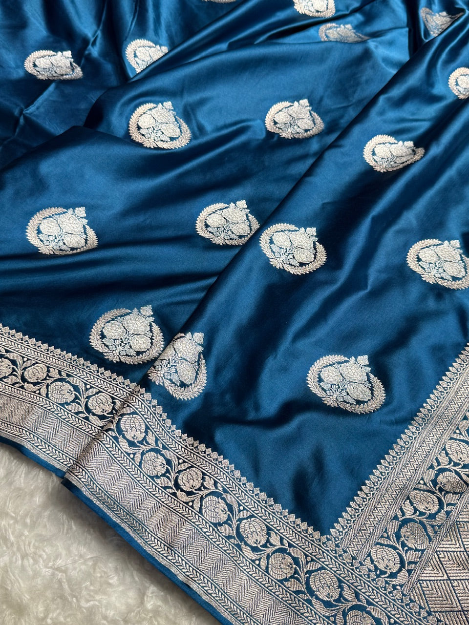 Garman Blue Minakari Boota Mashru Silk Saree