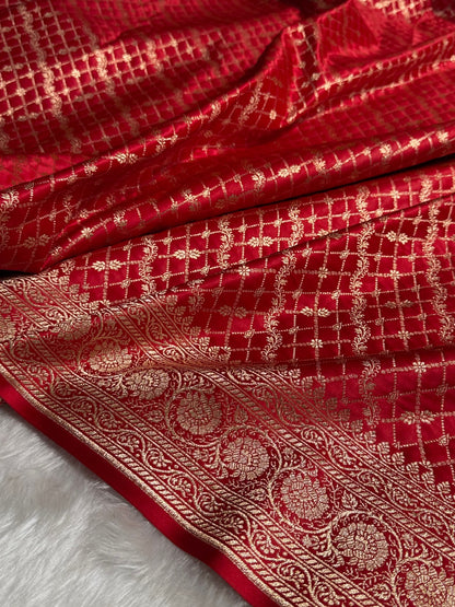 Red Banarasi Brocade Soft Katan Silk Saree SKB-01