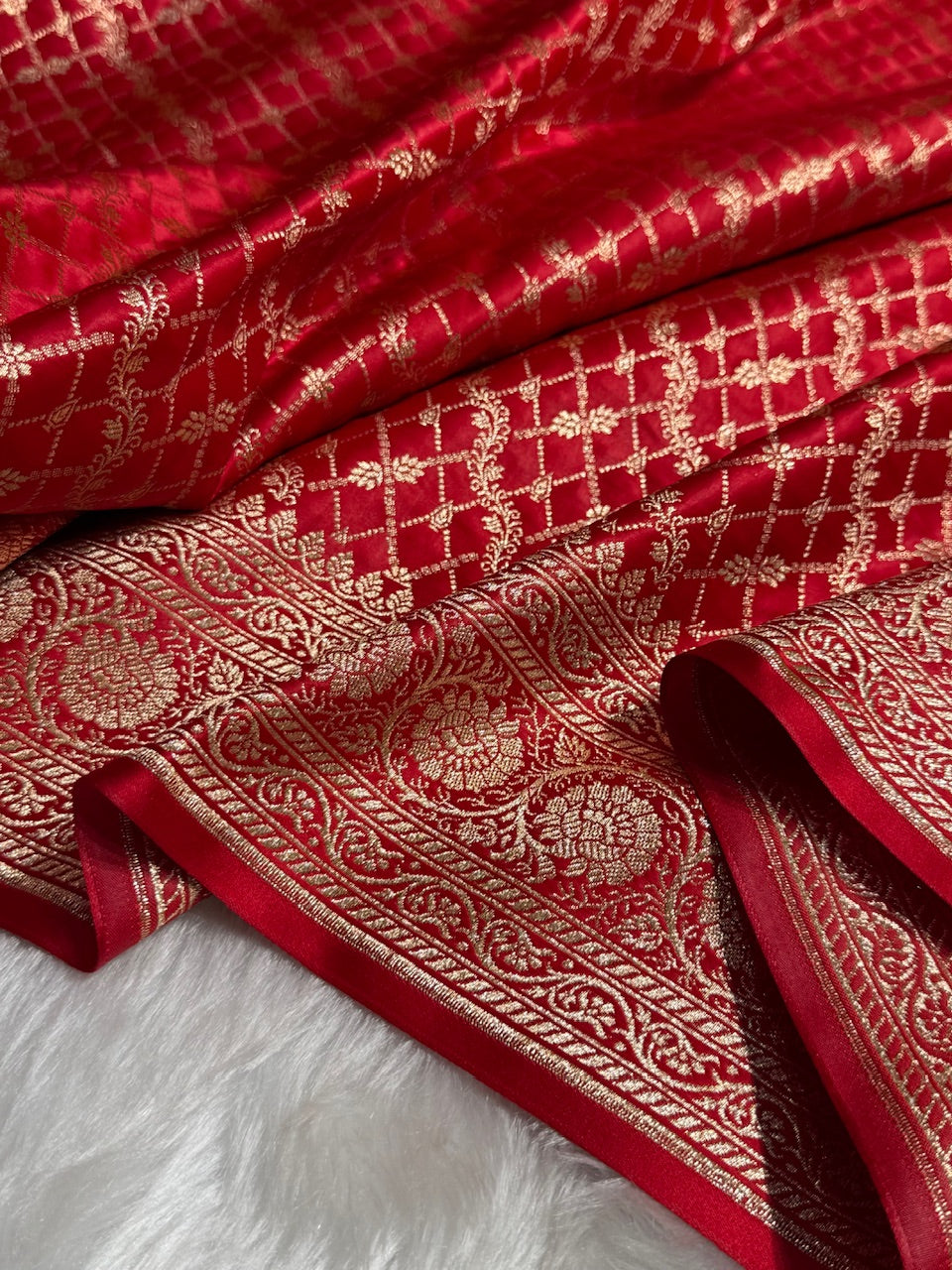 Red Banarasi Brocade Soft Katan Silk Saree SKB-01
