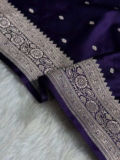 Dark Purple Booti Mashru Silk Saree