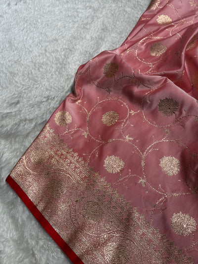 Baby Pink Banarasi Jaal Satin Katan Silk Saree SK06
