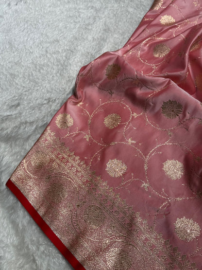 Baby Pink Banarasi Jaal Satin Katan Silk Saree