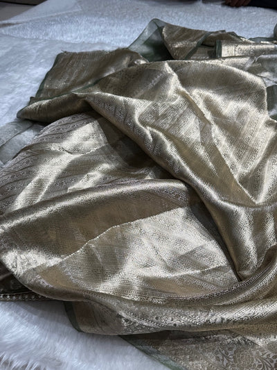 Greenish Grey Shades Pure Tissue Silk Saree with Gota Patti PTGP-08