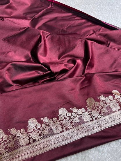 Dark Wine Floral Boota Mashru Silk Saree