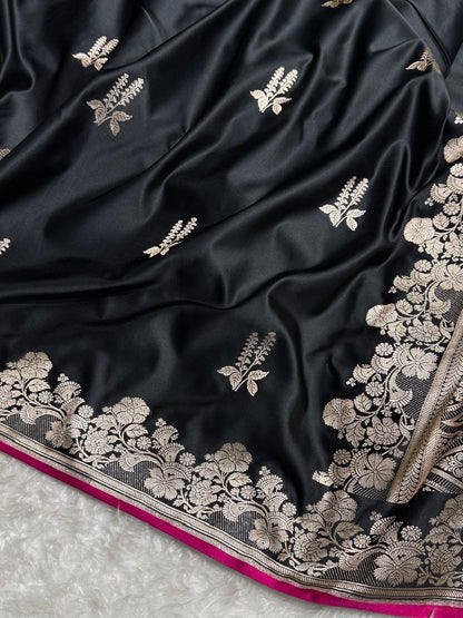 Black Floral Boota Mashru Silk Saree