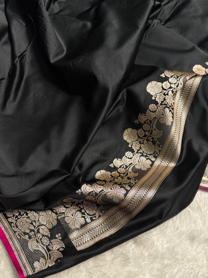 Black Floral Boota Mashru Silk Saree