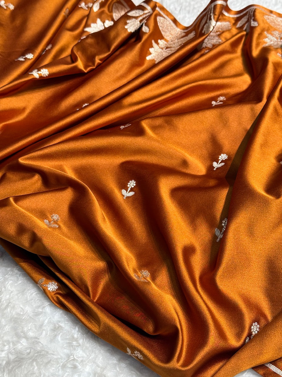 Dark Rust Floral Booti Mashru Silk Saree