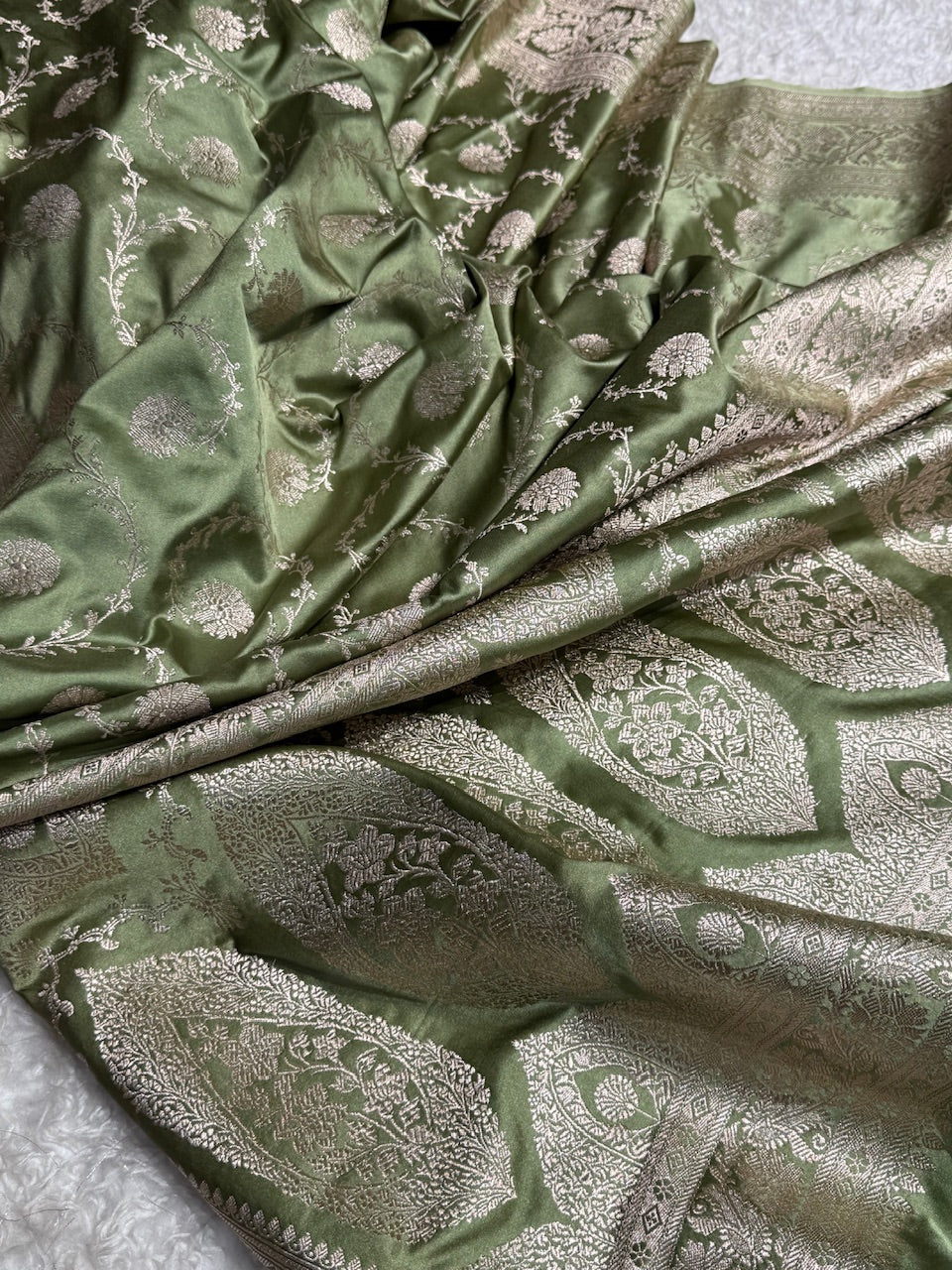 Sage Green Mashru Silk Banarasi Saree With Jaal