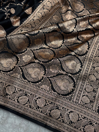 Black Shades Jaal & Booti Satin Katan Silk saree SK26