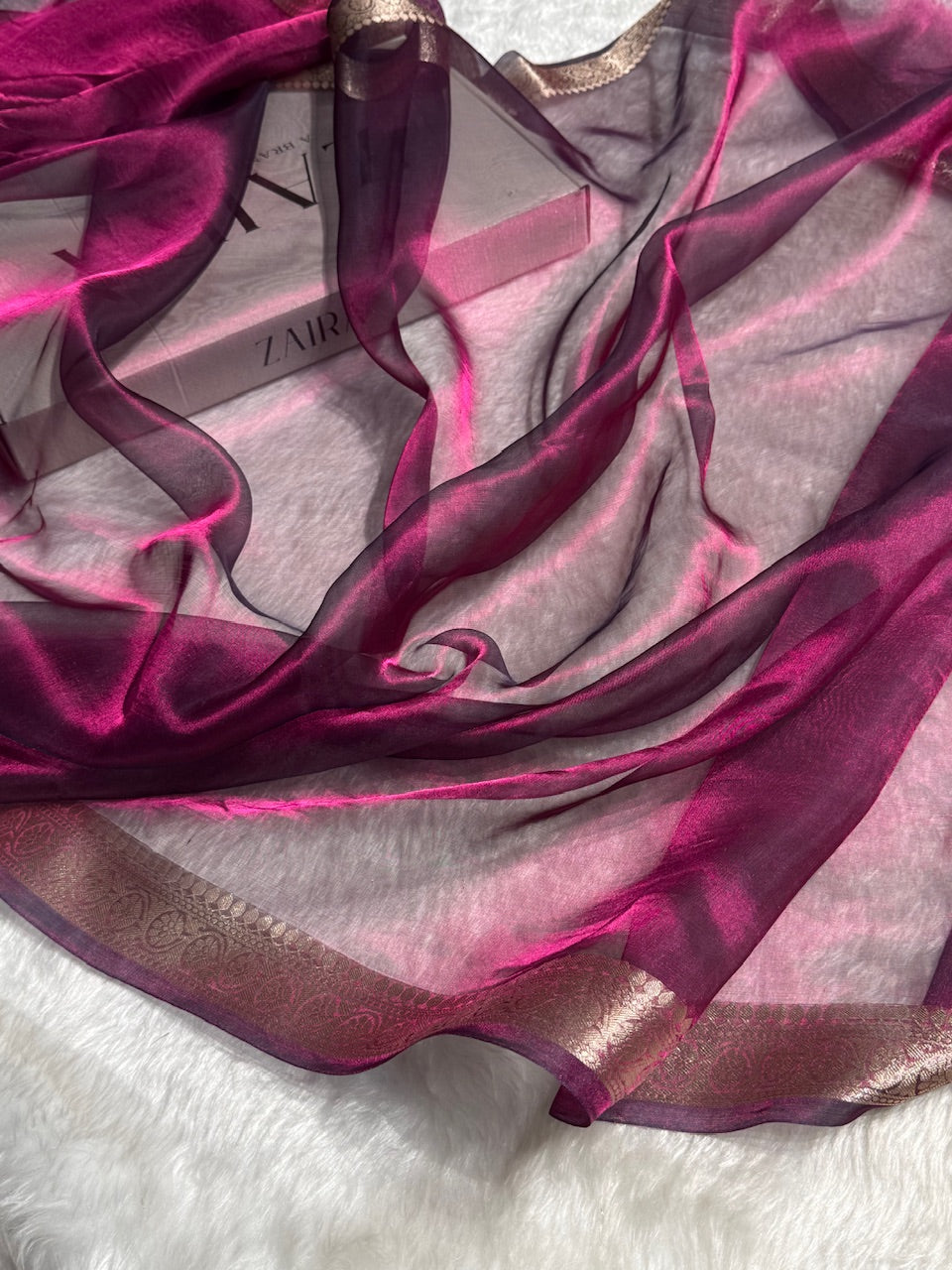 Wine Shades Pure Tissue Silk Saree with Brocade Blouse PT-09