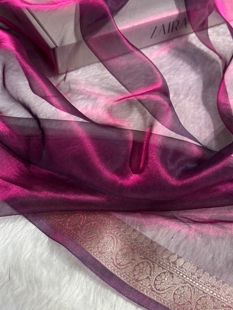 Wine Shades Pure Tissue Silk Saree with Brocade Blouse PT-09
