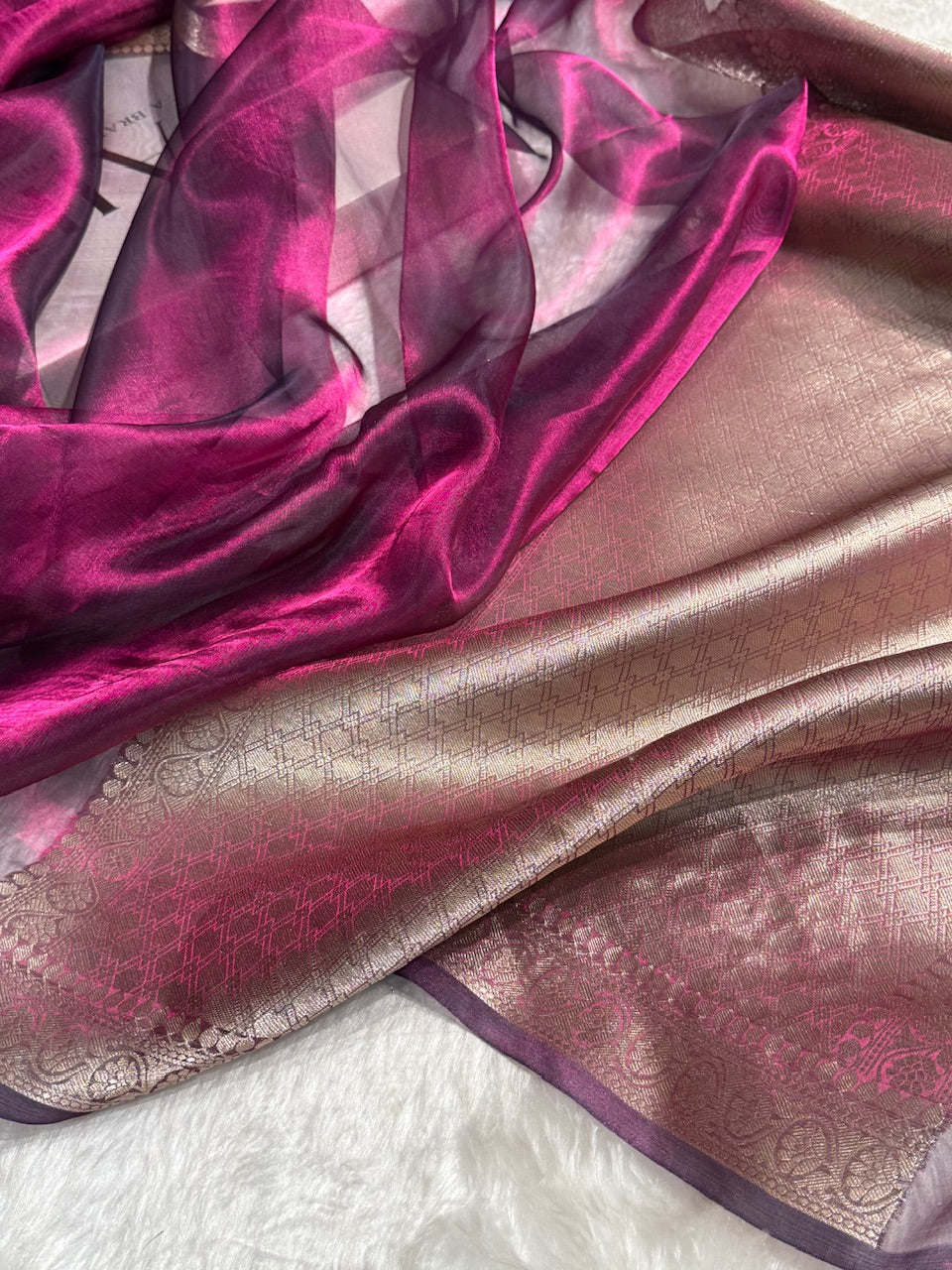 Wine Shades Pure Tissue Silk Saree with Brocade Blouse PT-09