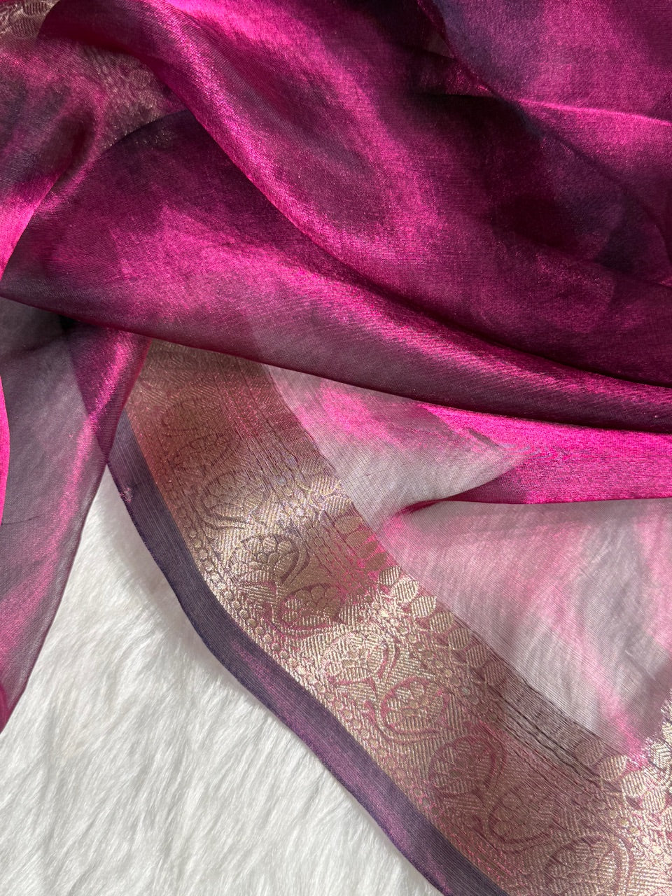 Wine Shades Pure Tissue Silk Saree with Brocade Blouse PT-09