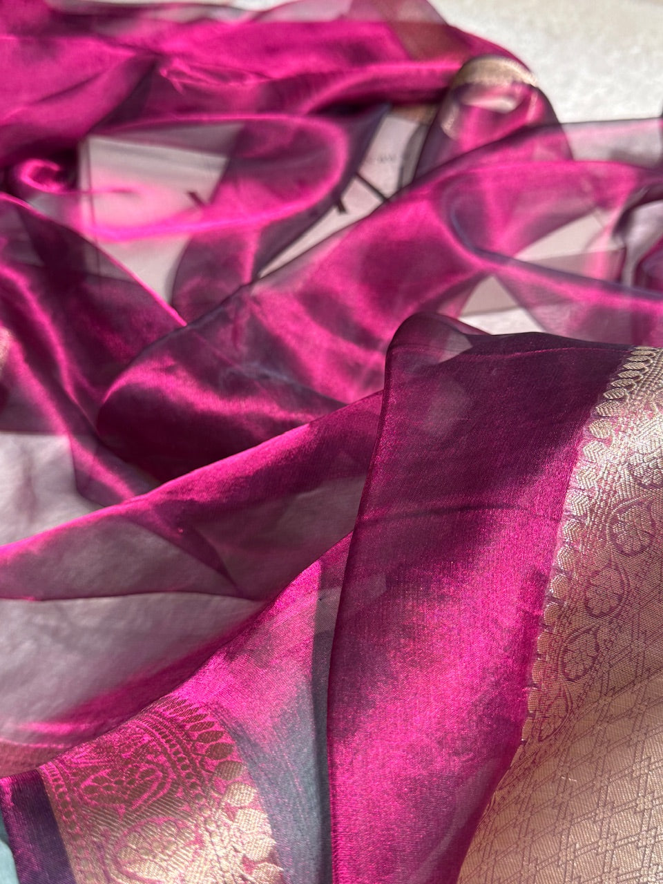 Wine Shades Pure Tissue Silk Saree with Brocade Blouse PT-09