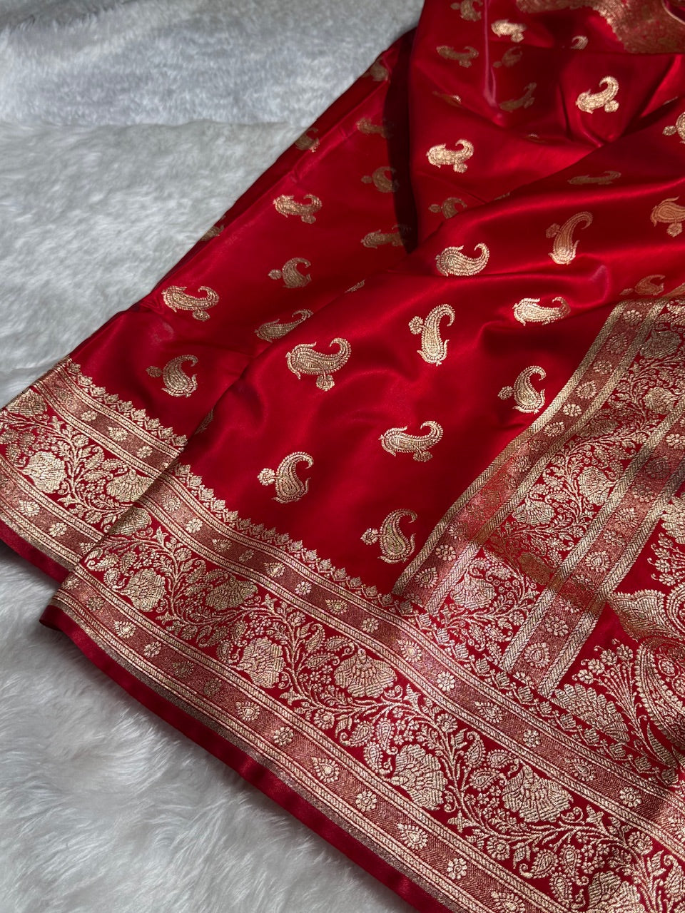 Satin Silk Saree Floral Boota in Red Shades SS27
