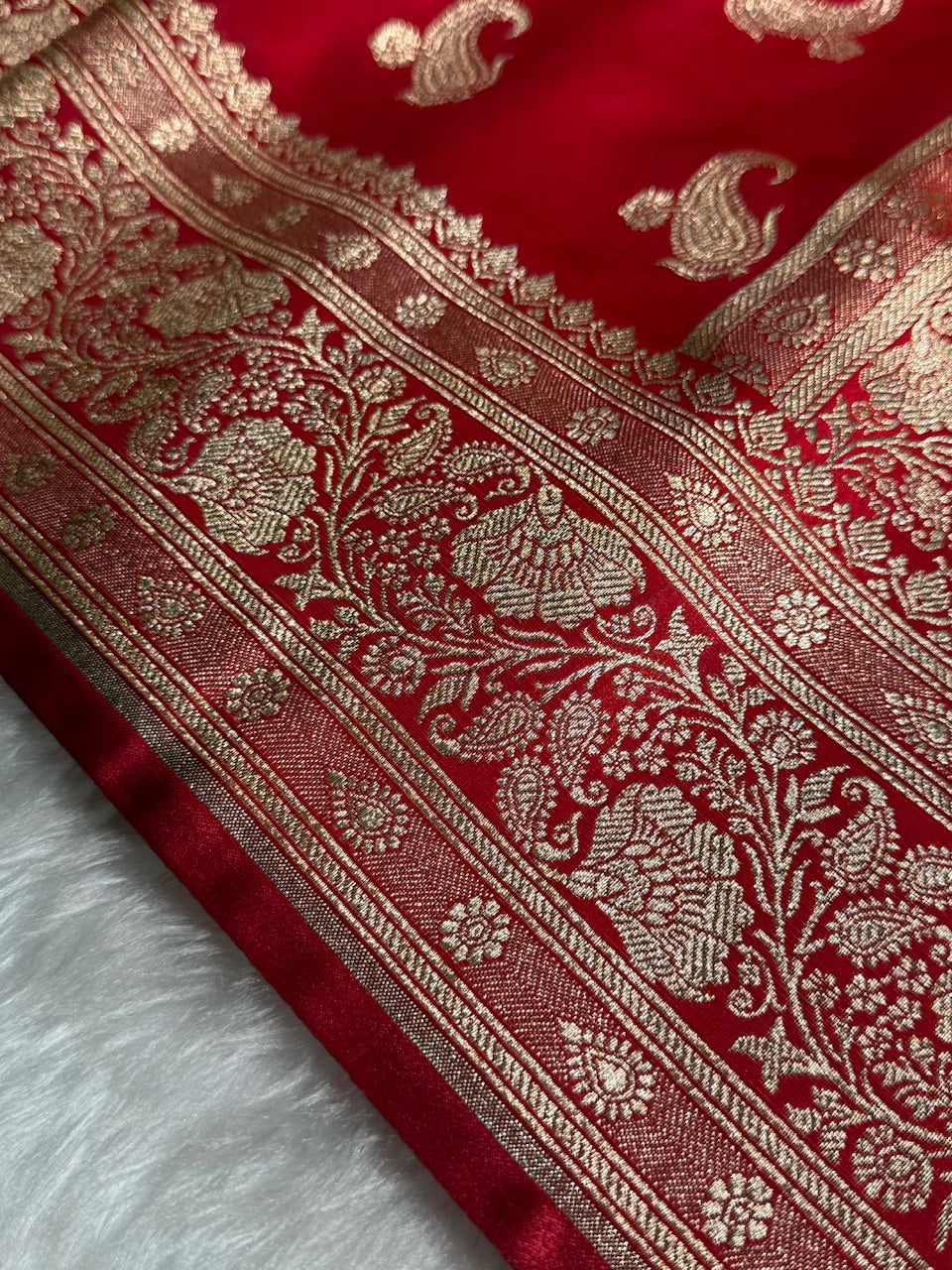 Satin Silk Saree Floral Boota in Red Shades SS27