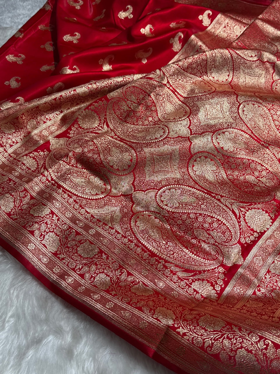 Satin Silk Saree Floral Boota in Red Shades SS27