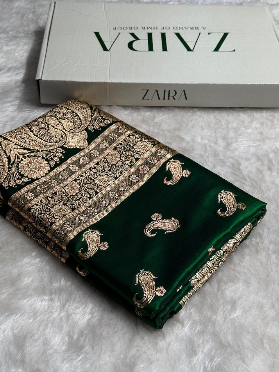 Satin Silk Saree Floral Boota in Bottle Green Shades SS27