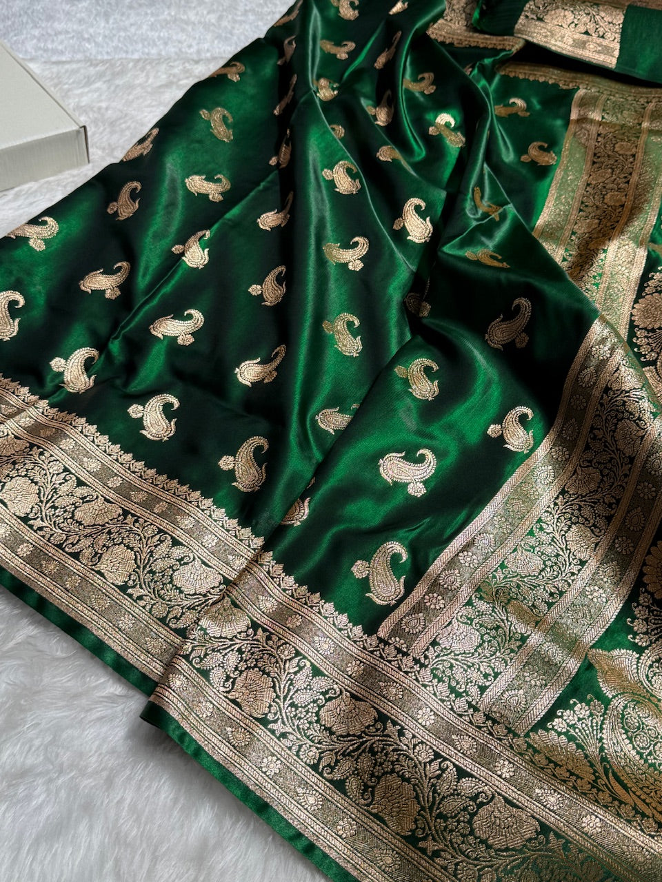 Satin Silk Saree Floral Boota in Bottle Green Shades SS27