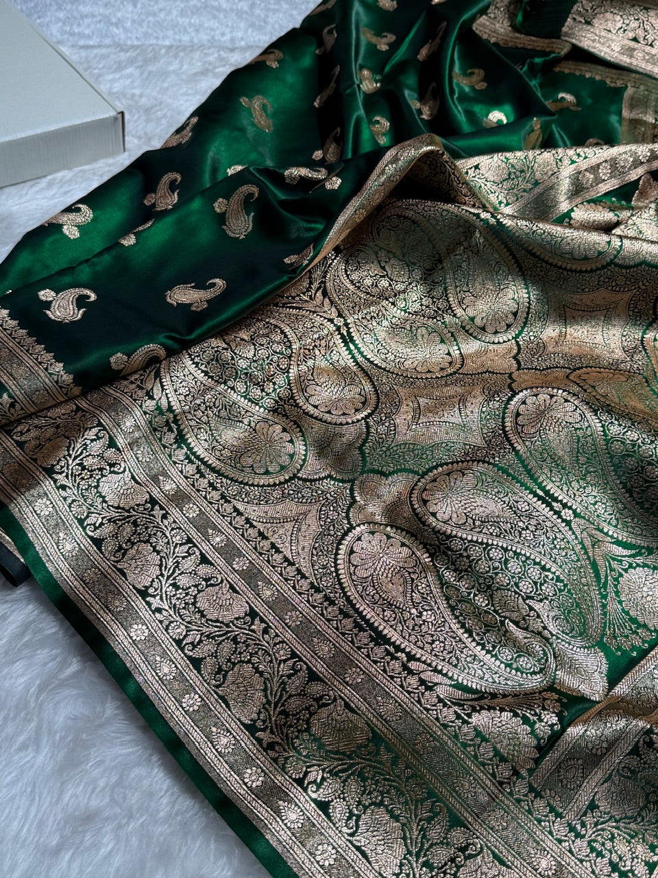 Satin Silk Saree Floral Boota in Bottle Green Shades SS27