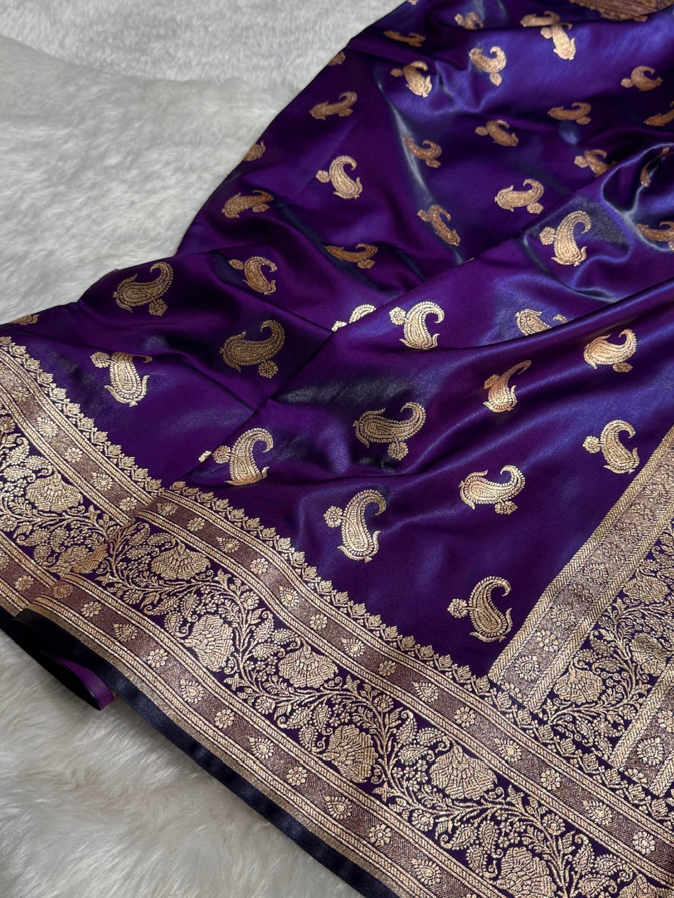 Satin Silk Saree Floral Boota in Purple Shades SS27
