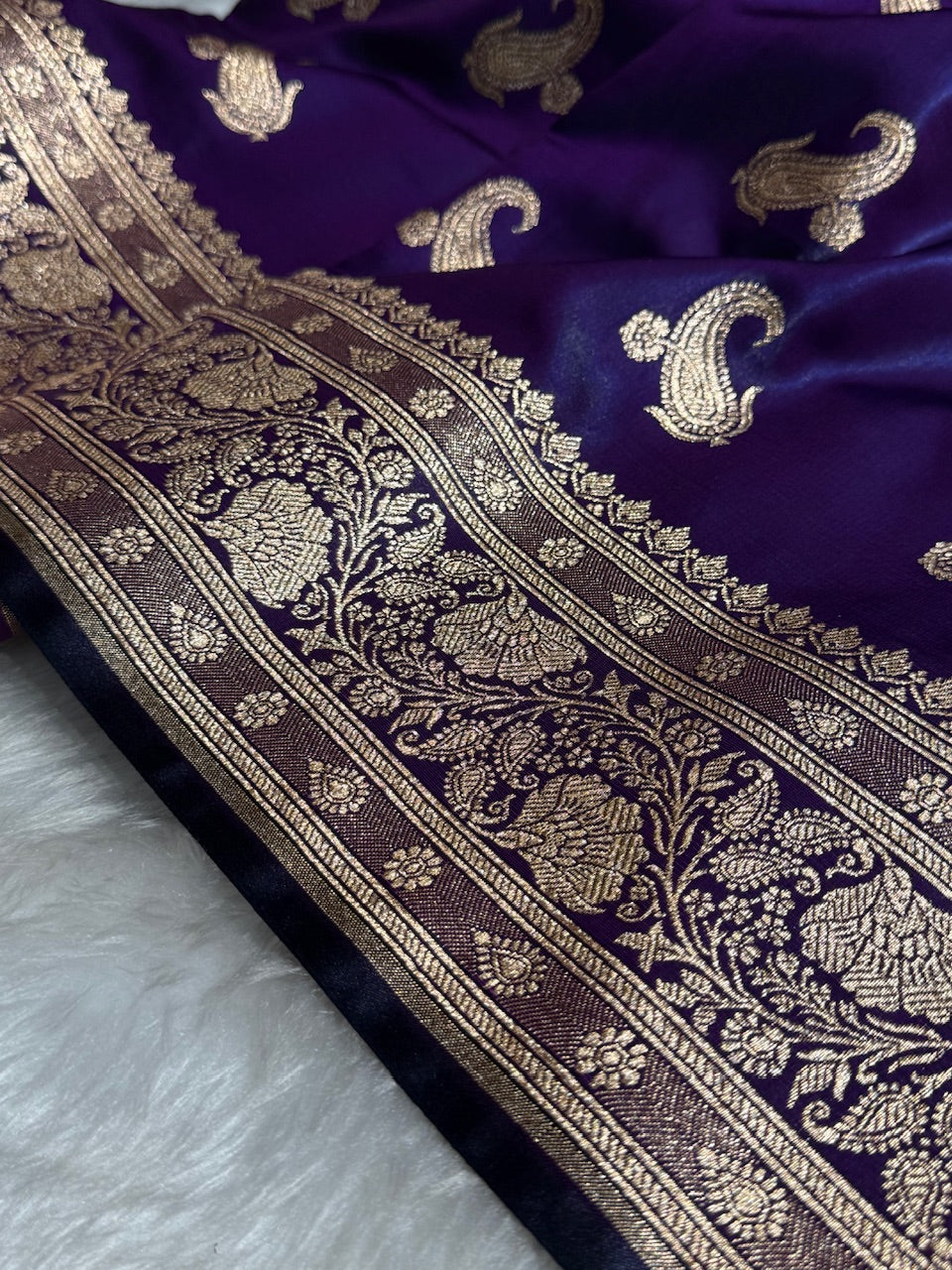 Satin Silk Saree Floral Boota in Purple Shades SS27