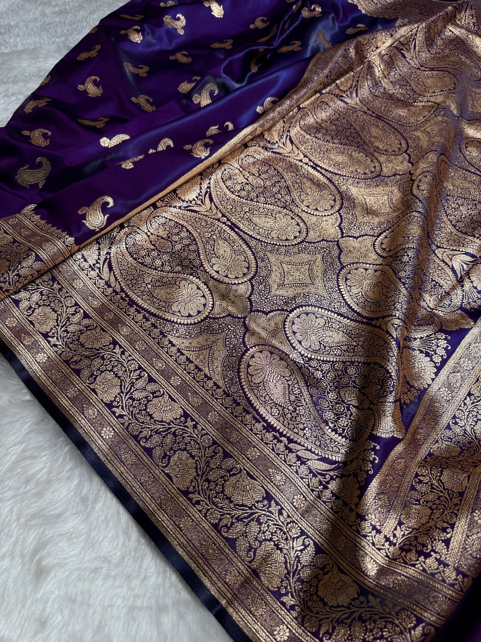 Satin Silk Saree Floral Boota in Purple Shades SS27