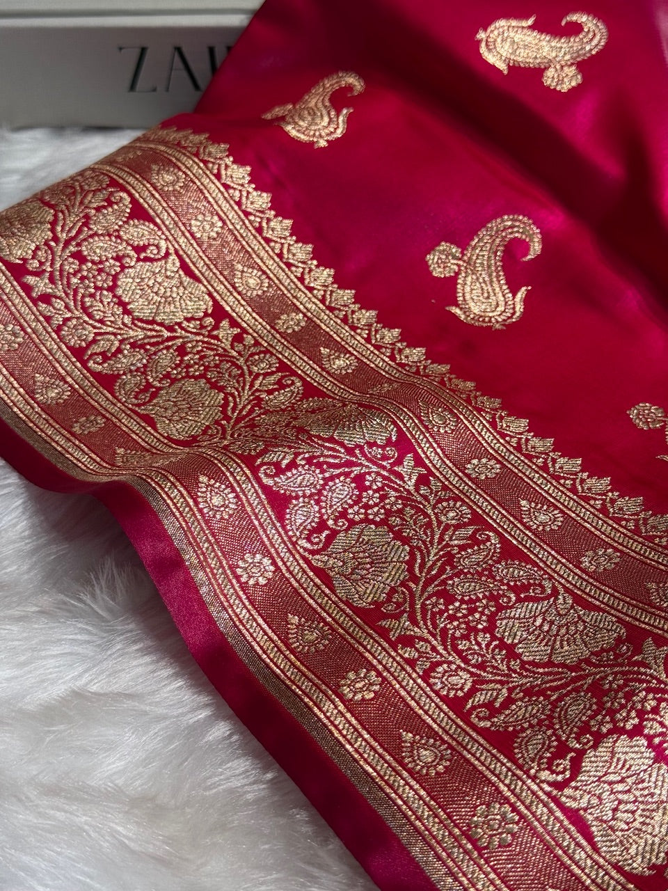 Satin Silk Saree Floral Boota in Rani Shades SS27
