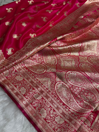 Satin Silk Saree Floral Boota in Cross Rani Shades SS27
