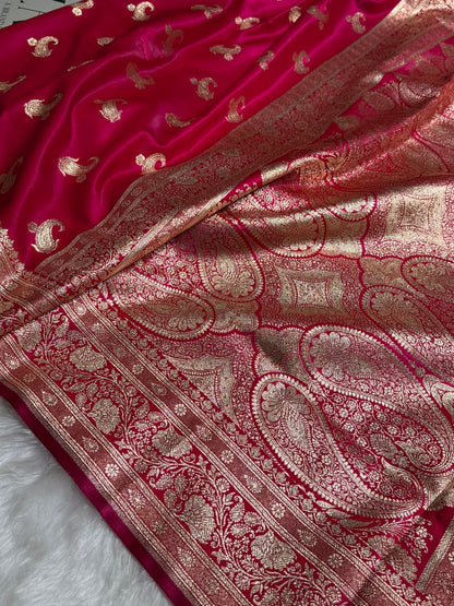 Satin Silk Saree Floral Boota in Rani Shades SS27